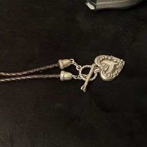 Brighton black leather silver plated heart pendant